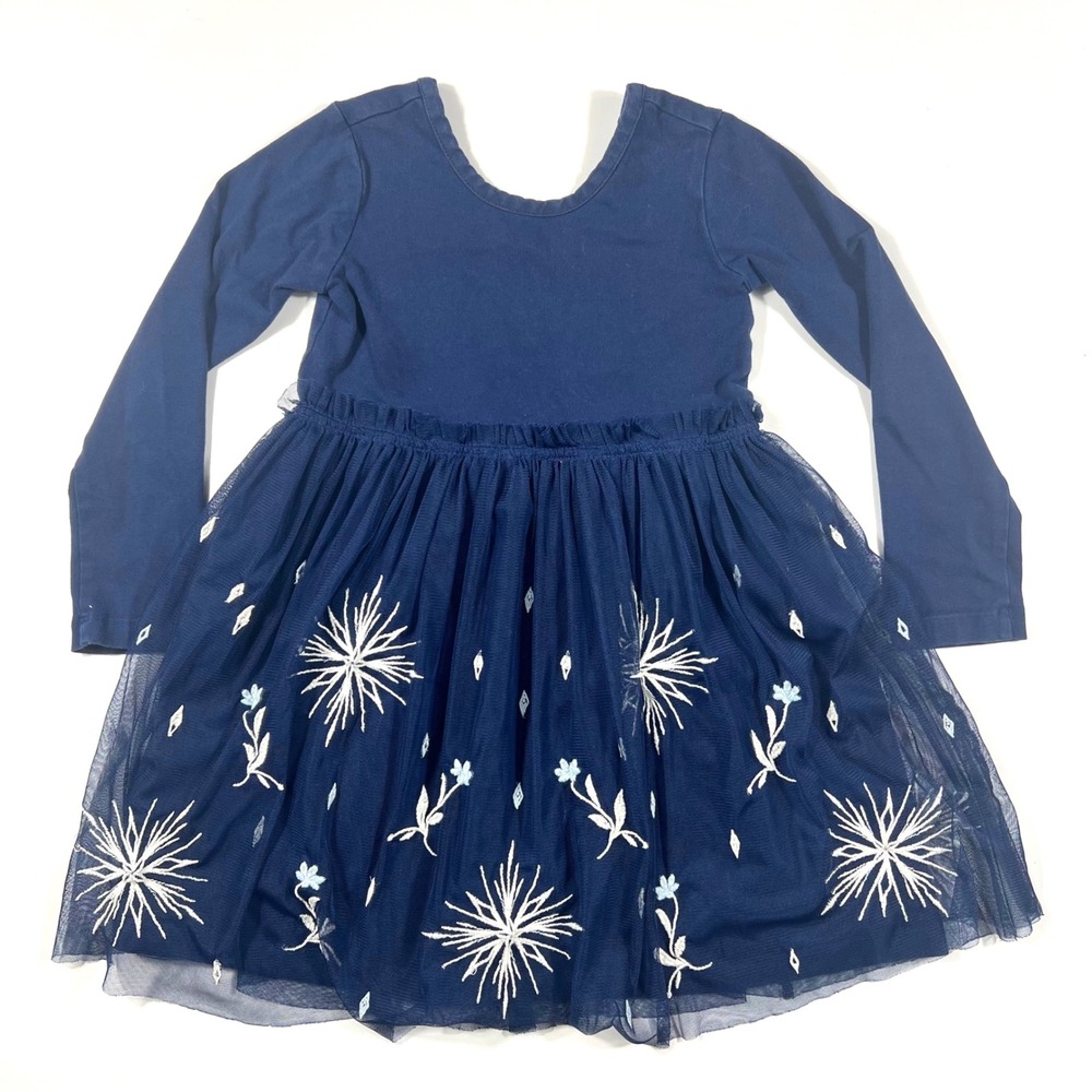 Hanna Andersson Disney 100cm 4T Frozen Elsa Tulle Dress Navy Blue Snowflake GUC